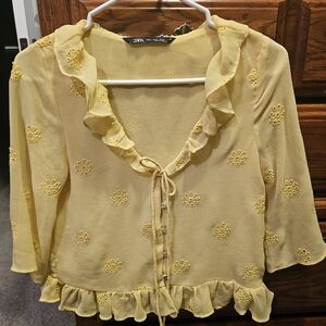 Zara Light Yellow Ruffled Blouse